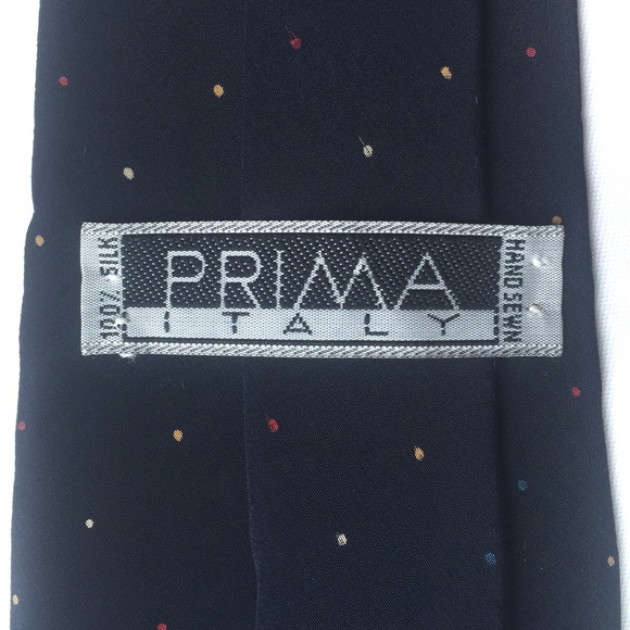 PRIMA ITALY Silk Tie Hand-sewn Navy with Multicolor Microdots - Picture 8 of 11